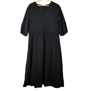 Everlane Tencel Puff Sleeve Dress Women L Black V Neck Midi Lagenlook Minimalist thumbnail 5