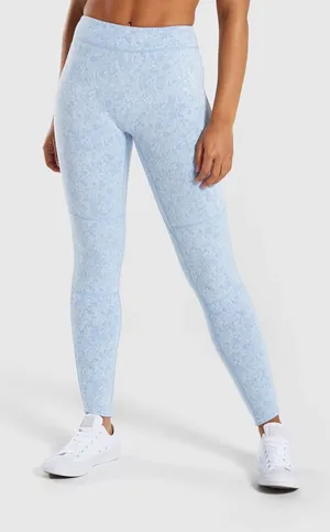 Gymshark Fleur Texture Leggings Blue Medium High Rise‎ Floral Texture Workout thumbnail 1
