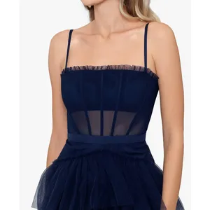 Betsy & Adam Women’s Blue Mesh-Trim Corset Dress Sz 6 NWT Cocktail Coquette thumbnail 3