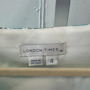 London Times Teal Green‎ Floral Ruched Sheath Satin Midi Dress Size 4 Cap Sleeve thumbnail 7