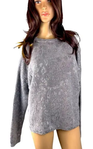 DKNY Jeans 100% Cotton Gray & Metallic Silver‎ Animal Print Size L Crew Sweater thumbnail 1