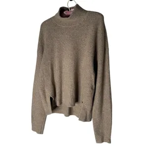 Abercrombie & Fitch Sweater Womens Medium Beige Wool Mock Neck Pullover Boxy Cut thumbnail 2