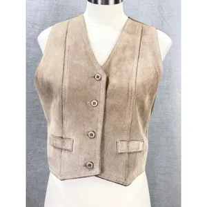 Vintage 70s Sears JR Bazaar Tan Suede‎ Leather Vest Women's L Western Boho thumbnail 2