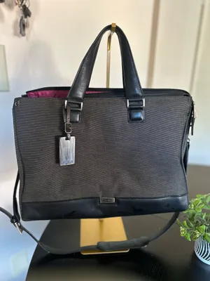 Vintage TUMI Black Nylon & Leather Structured Tote / Business Bag – Pink Lining – Shoulder Strap thumbnail 1