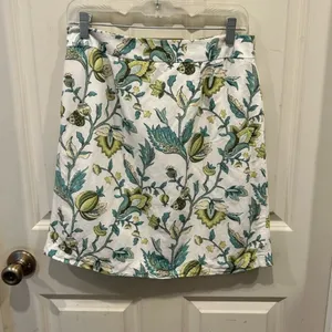 Ann Taylor LOFT Women 4 White Green Teal‎ Floral Linen Blend A-Line Mini Skirt thumbnail 2