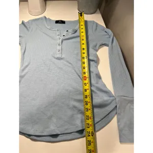 Twenty5A Light Blue Waffle Knit Henley Long Sleeve‎ Cuff Top Size S thumbnail 4