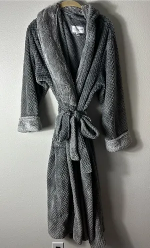 Midnight by Carole Hochman Plush Grey Hooded Bath Robe size Large thumbnail 1