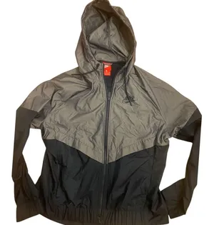 Nike‎ Y2K Vintage Hooded Windbreaker Women's medium Red Tag Swoosh black gray thumbnail 1