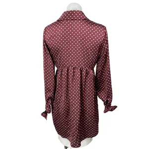 Zara Maroon Long Sleeves Silk Satin Polka Dots Tunic Blouse Shirt Dress Size M thumbnail 3