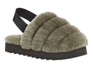 UGG Supper Fluff Slide Sandal in Olive with Black Strap thumbnail 1