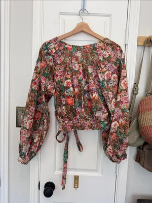 Free People party playlist cotton floral wrap blouse thumbnail 6