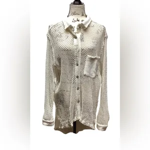 Pol open crochet Button down boho shacket Antique white. Size Medium thumbnail 6