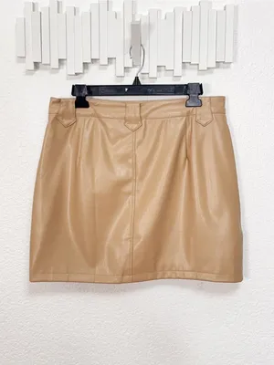 Miss Sparkling Tan Faux Leather Western Yoke Mini Skirt thumbnail 5