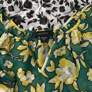 Karen Kane Green/Yellow Citrus Floral Chiffon Peasant Tunic Top SMALL Cottage thumbnail 8