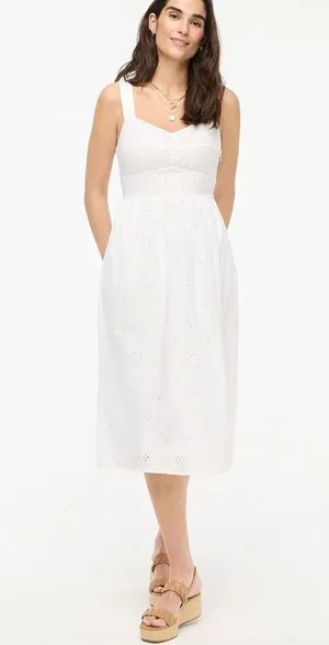 J.CREW White Eyelet MIDI Dress Size 2 thumbnail 1