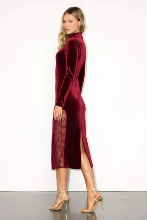 Lulus Eloquent Drama Red Velvet Mock Neck Midi Dress Size Small MSRP $65 thumbnail 5