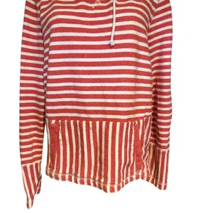 J. Crew Hoodie Pockets Red White Stripe Long Sleeve Front Pockets Relaxed SZ Lg thumbnail 4