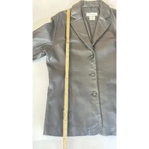 Dress Barn Vintage full size black soft leather jacket coat womens sz L thumbnail 6