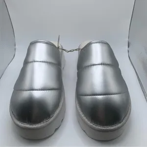 NIB Anthropologie Maeve Puffy Platform Slippers L 10-11 metallic silver slip on thumbnail 4