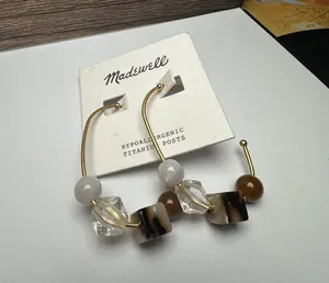 Madewell Chunky Bead Hoop Gold Tone Pierced Earrings NWT thumbnail 3