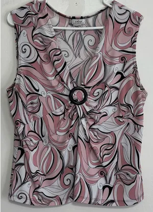 CDW Women's Sleeveless V-Neck Blouse XL Pink Black White Abstract Swirl thumbnail 1