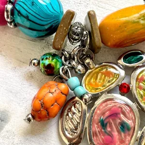 Colorful beaded silver tone pendant necklace thumbnail 6