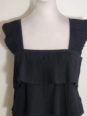 J. Crew Black Pleated Ruffle Tiered Sleeveless Blouse Size Medium NWT thumbnail 2