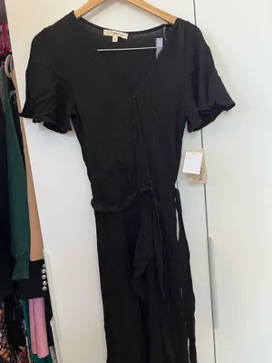 Rewind Dress Black Faux Wrap Dress Linen thumbnail 7