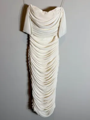 House of CB Carlotta Ruched Draped Chiffon Dress Womens XS Ivory Formal Cocktail thumbnail 7