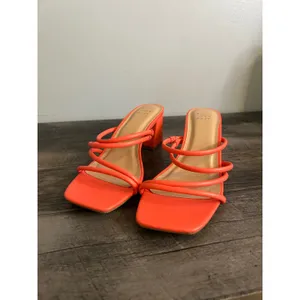 A New Day Women Orange Strappy Block Heel Square Toe Slide Sandals Size 8 thumbnail 2