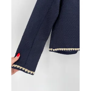 WD.NY Jacket Womens Medium Blue Tweed Scalloped Trim Old‎ Money Professional thumbnail 10