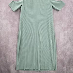 Belle Sky‎ Green Mint Pleated Cold Short Shoulder Knee Length Boho Dress Large thumbnail 8