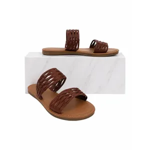 Universal Threads Addie Two Band Flat Slide Sandal Brown Size 7.5 thumbnail 2