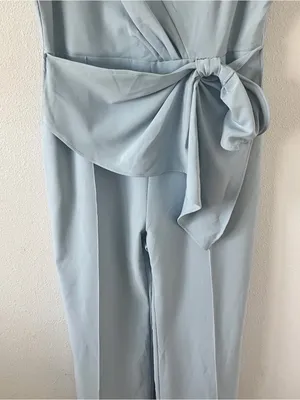 Fehaute Light Blue Bow Wide Leg Formal Sleeveless Boat Neck Pantsuit Jumpsuit thumbnail 5