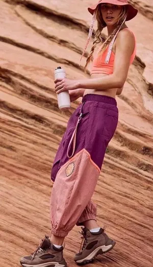 Colorblock Free People Movement Joggers in Plum and Dusty Pink thumbnail 1