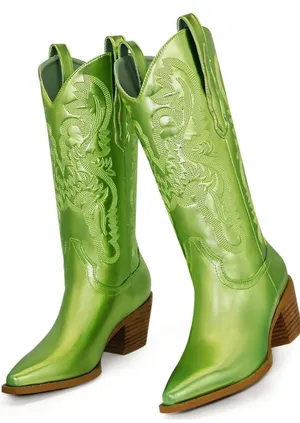 Lime Green Metallic Cowgirl boots thumbnail 1