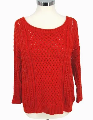 Anthropologie Moth Open Knit Zipper Back Sweater Orange Size XL thumbnail 1
