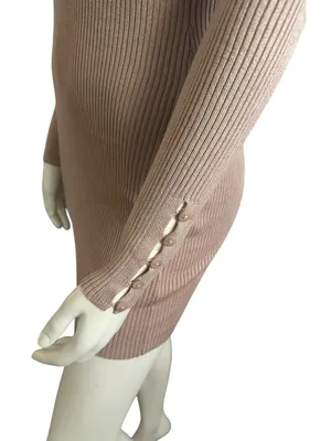Abercrombie & Fitch Henley Ribbed Button Cuff Sweater Dress Tan Small NWT thumbnail 5