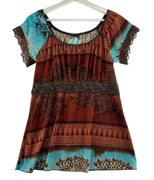 Vintage Y2K 2000's Agenda Small S Top Babydoll Lace Woodland‎ Forrest Goblincore thumbnail 1