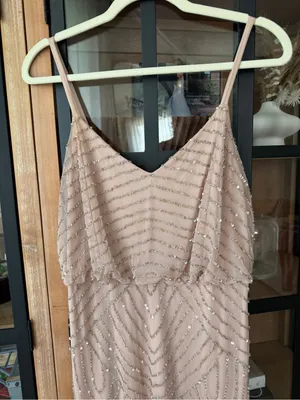Adrianna Papell gown Art Deco Beaded Blouson maxi dress formal blush intricate thumbnail 9
