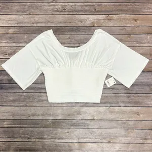 Free People Movement White Smocking Hot Wide Neck Open Back Short Sleeve Top New thumbnail 5