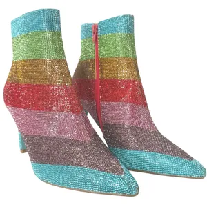 Betsey Johnson EMMY Rhinestone Ankle Boots Rainbow 8M Colorful Sparkle Stiletto‎ thumbnail 3