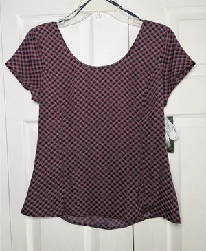 Keds Plaid Bow Back Blouse‎ Womens Size S Navy Red Checkered Y2K Preppy Top thumbnail 1