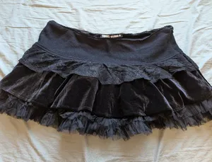Tunnel Vision Velvet and Tulle Pleated Mini Skirt Large Black thumbnail 1