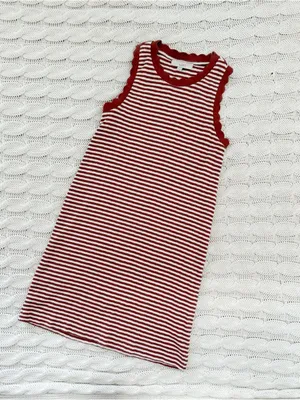 LOFT Striped Sleeveless Knit Shift in Rust and Cream thumbnail 2