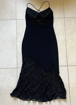 Cache Black Lace Beaded Crisscross Back Evening Formal Mermaid Dress Size 2 thumbnail 5