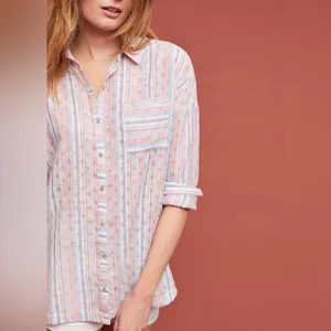 Maeve Anthropologie Breckenridge Striped‎ Polka Dot Button Boho Shirt Size S thumbnail 3