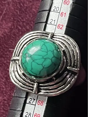 Size 11 Statement Faux Turquoise Ring - Modernist Silver-Tone Cage Design thumbnail 1