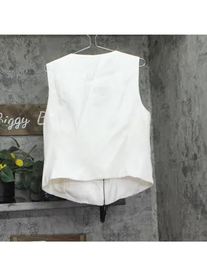 DKNY Womens Weathered Twill Zip-Up Vest P5ETTB77 Coconut Off White XL thumbnail 2