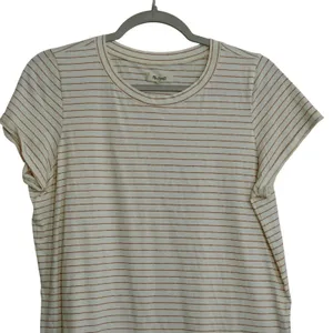 Madewell Women's Size Medium Striped Cotton Crewneck Short Sleeve Tee Cream thumbnail 2